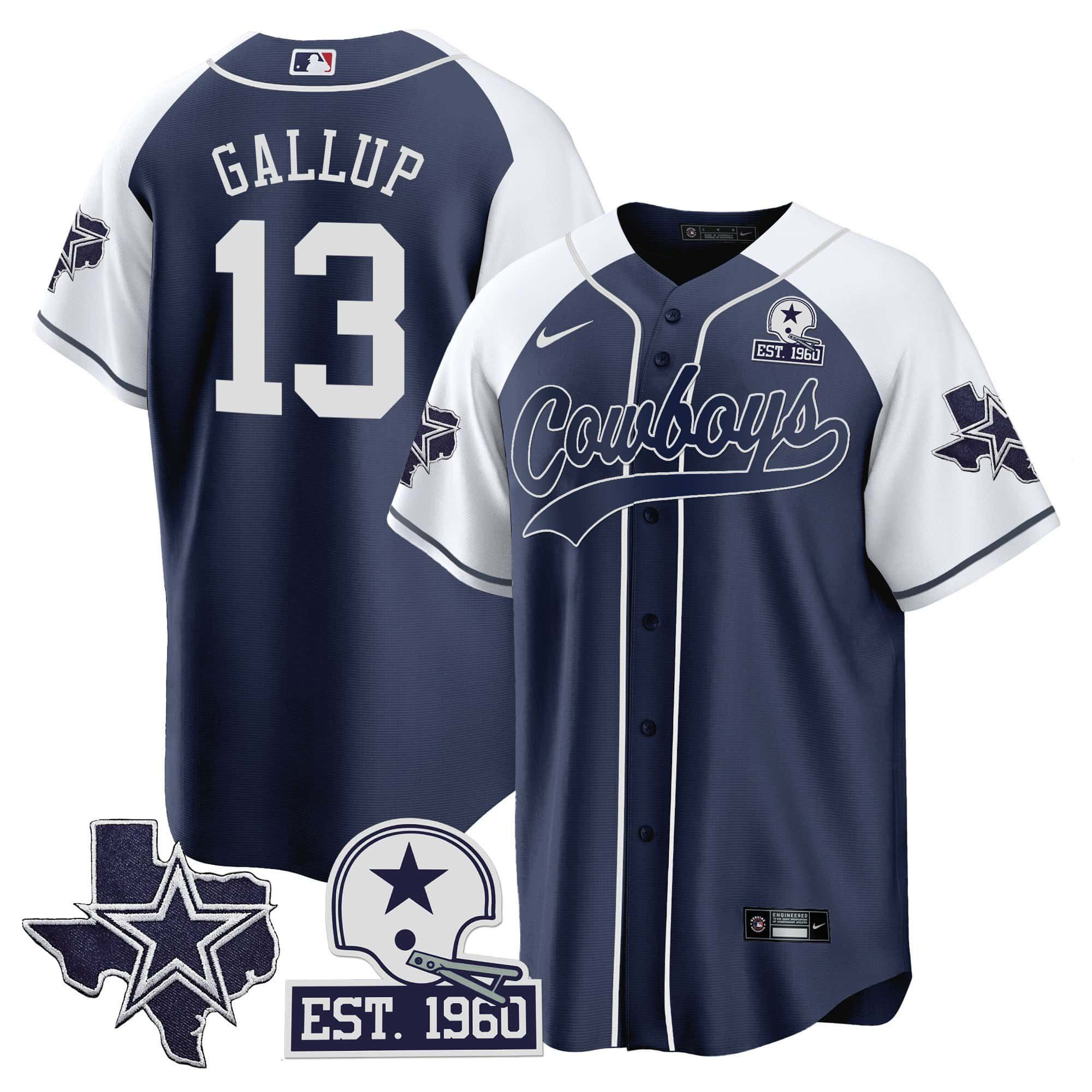 Men Dallas Cowboys 13 Gallup Dark blue 2024 Nike Patch Baseball NFL Jersey style 1